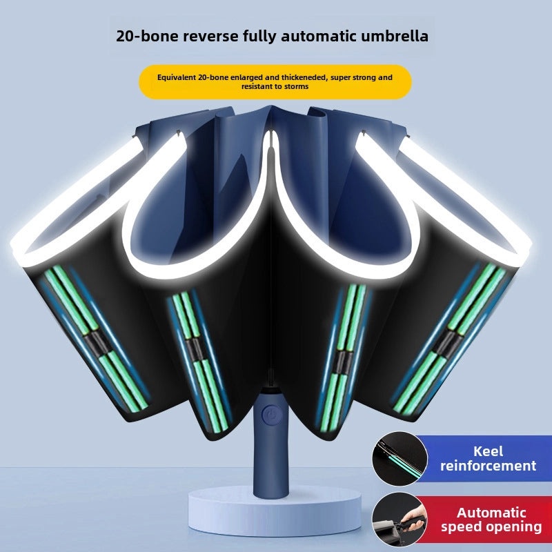 20-Rib Automatic Reverse Umbrella for Men and Women | Windproof Large Folding Sun & Rain Protection | Travel Umbrella Black Coating|Umbrellas & R