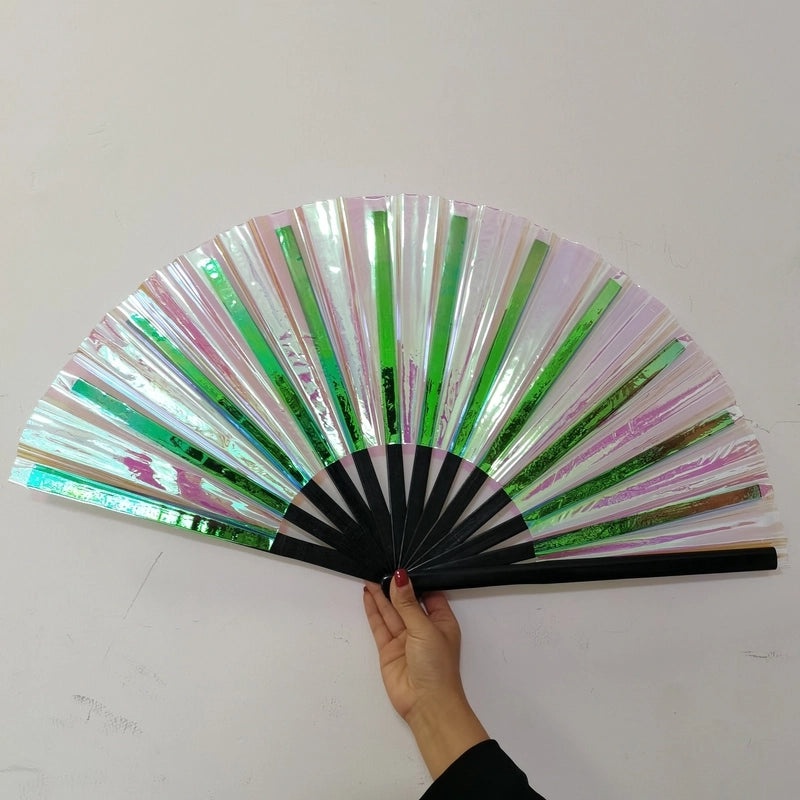 10-inch Solid Color Bamboo Folding Fan with Laser Pattern | Fashion Accessories Fan