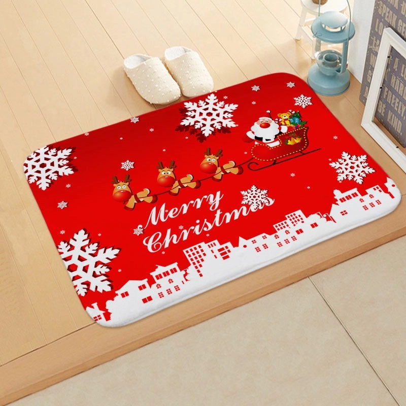 Holiday Santa Snowman Flannel Floor Mat Cozy Christmas Decor|Home & Living/Seasonal Decorations