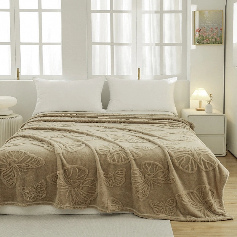 Soft Flannel Fleece Butterfly Flower Jacquard Blanket Thick Single Layer Four Seasons Cozy Throw|Home Textiles Blankets