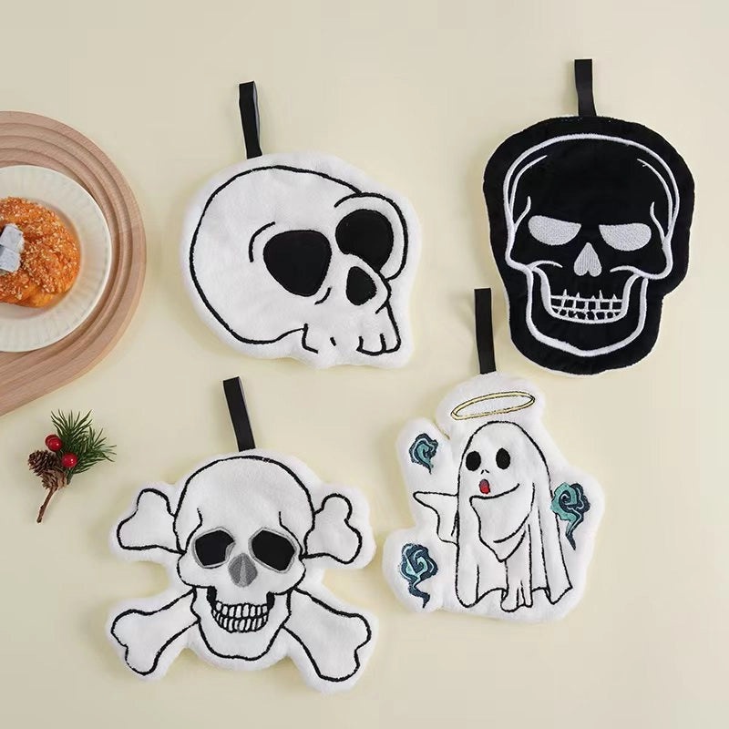 Halloween Cartoon Hanging Hand Towel for Kids Small Tower Skull Bat Design|Home & Kitchen > Bath > Bath Towels