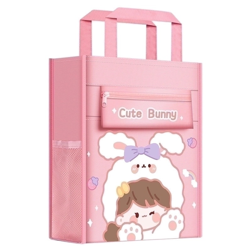 Cute Rabbit Letter Print Canvas Pencil Case | School Supplies Storage Bags