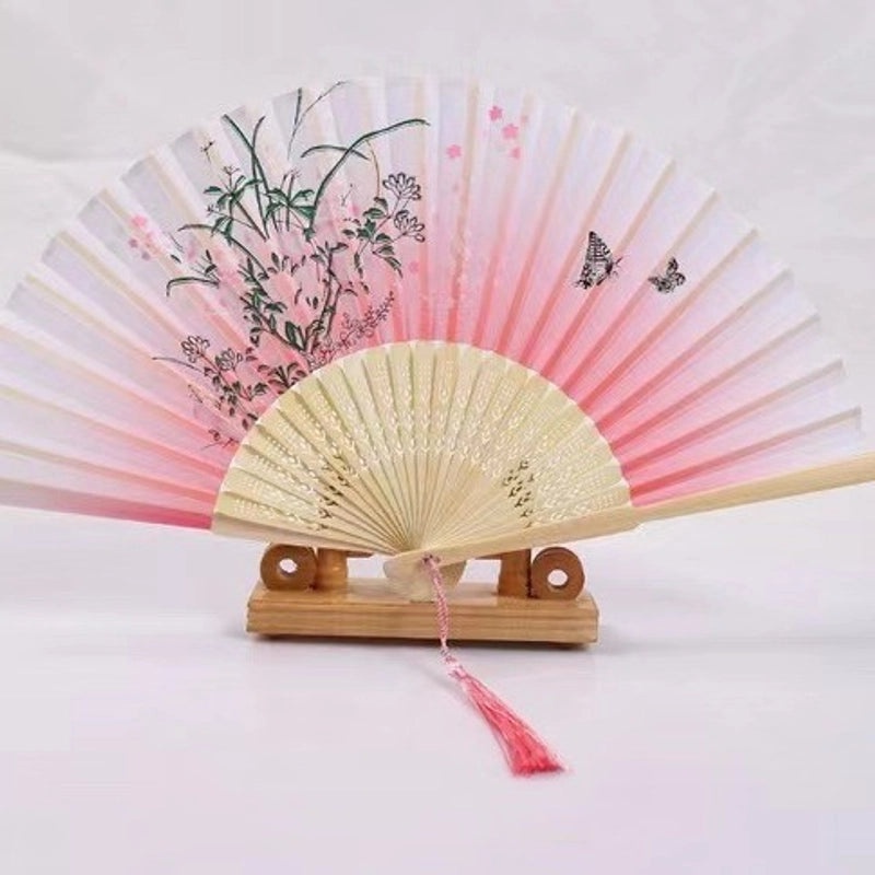 Elegant Chinoiserie Floral Bamboo Fans with Classic Heating Design | Home Decor Fans