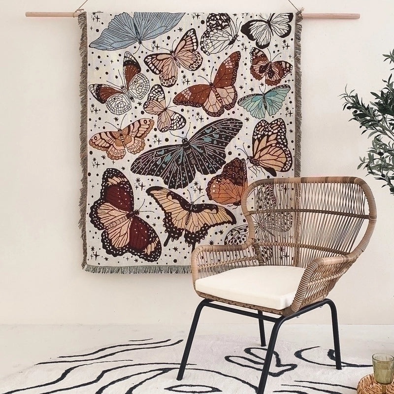Cozy Butterfly Print Cotton Throw Blanket|Home & Living Textiles