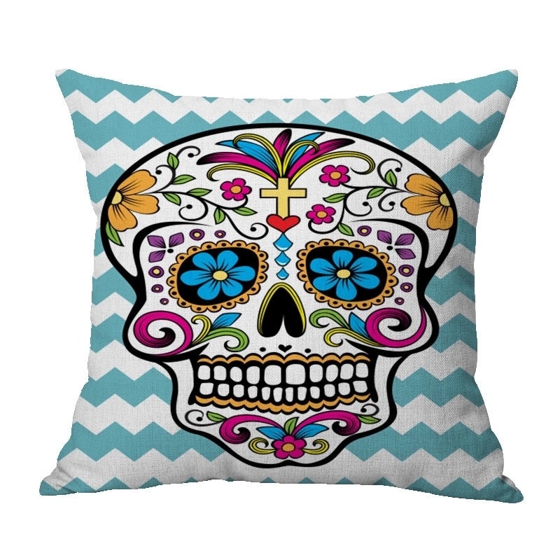 Halloween Punk Skull Linen Pillow Covers for Couch Sofa Decorative Throw Pillowcases|Home Decor & Pillows