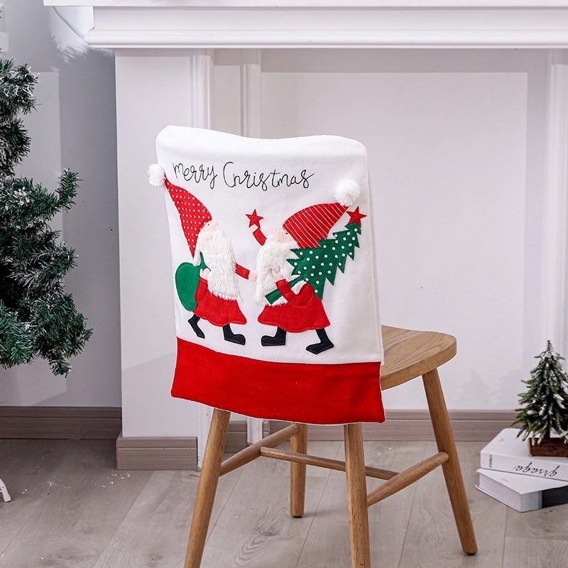 Holiday Red White Flannel Chair Cover with Christmas Embroidery|Home Decor Accessories