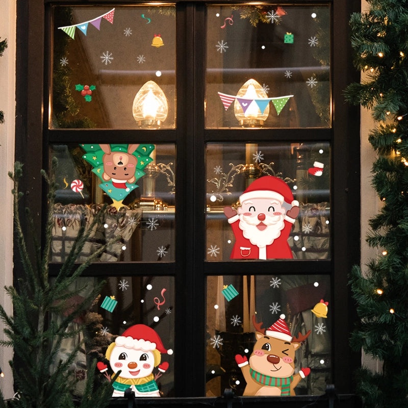 Festive Christmas Santa, Bear, and Elk PVC Window Stickers | Holiday Home Decor