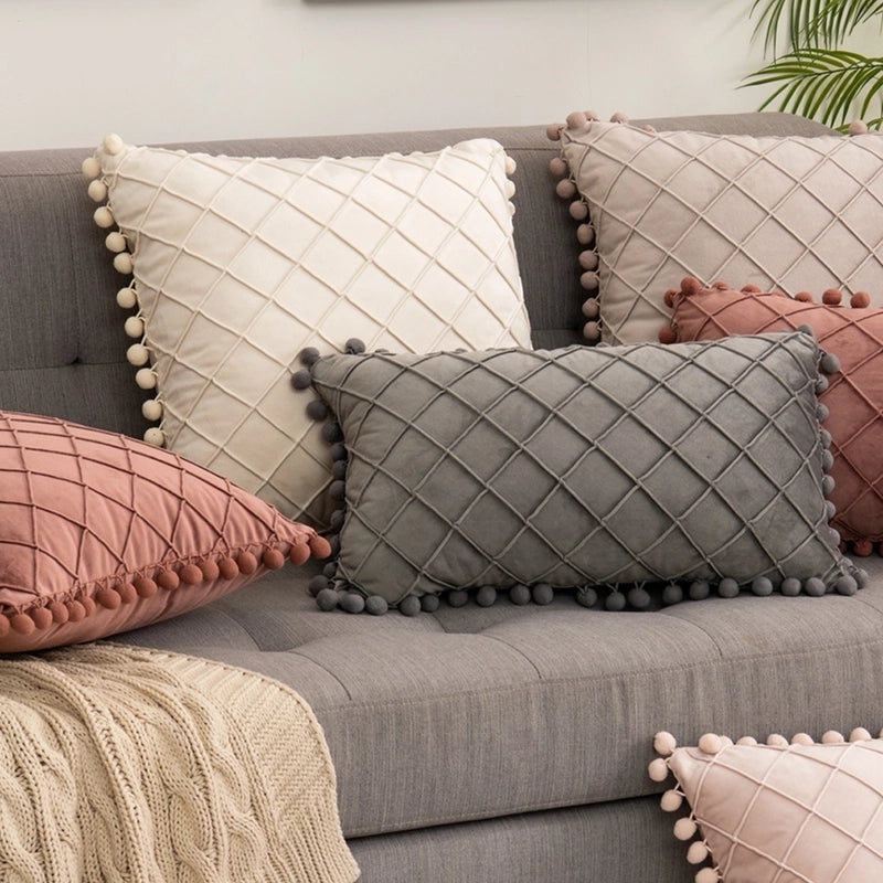 Vintage Plaid & Solid Color Polyester Pillow Covers|Home Decor Textiles