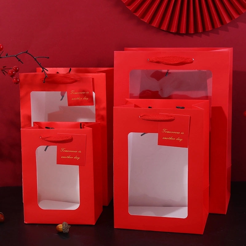 Transparent Floral Gift Bag with Window Handheld Party Favor Packaging|Gift Bags & Packaging