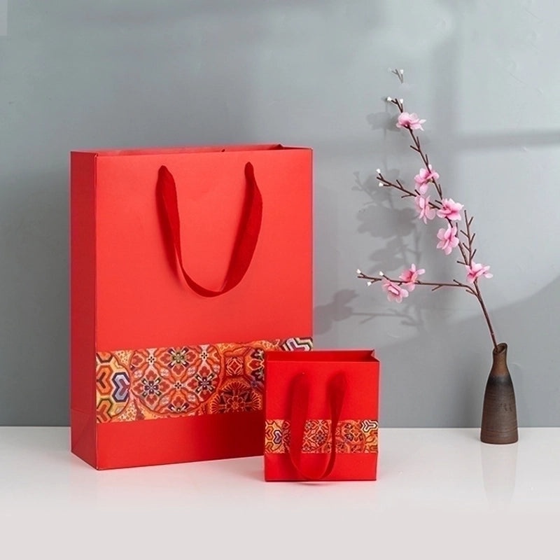Chinese New Year Red Printed Wide Rope Gift Bag Portable Paper Return Gift Bag|Gift Bags & Packaging