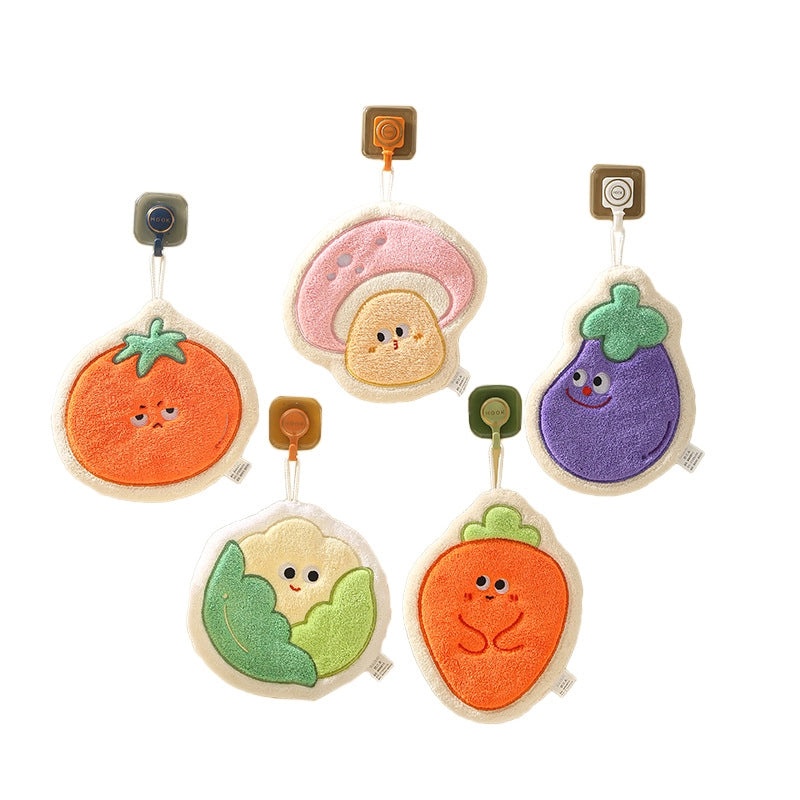Cartoon Vegetable Hanging Hand Towel Thick Coral Fleece Quick-Dry Small Hand Wipe | Home Textiles
