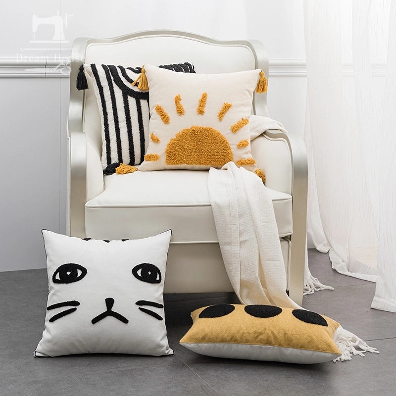 Polka Dot Cat Plush Cotton Pillowcase for Fashion Home Decor | Home Textiles & Bedding