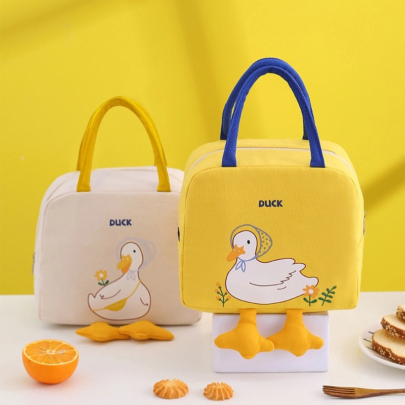 Cute Yellow Duck Insulated Lunch Bag Canvas Handbag for Kids Food Storage|Lunch Bags & Coolers