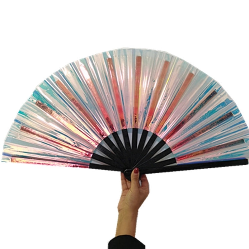 10-inch Solid Color Bamboo Folding Fan with Laser Pattern | Fashion Accessories Fan