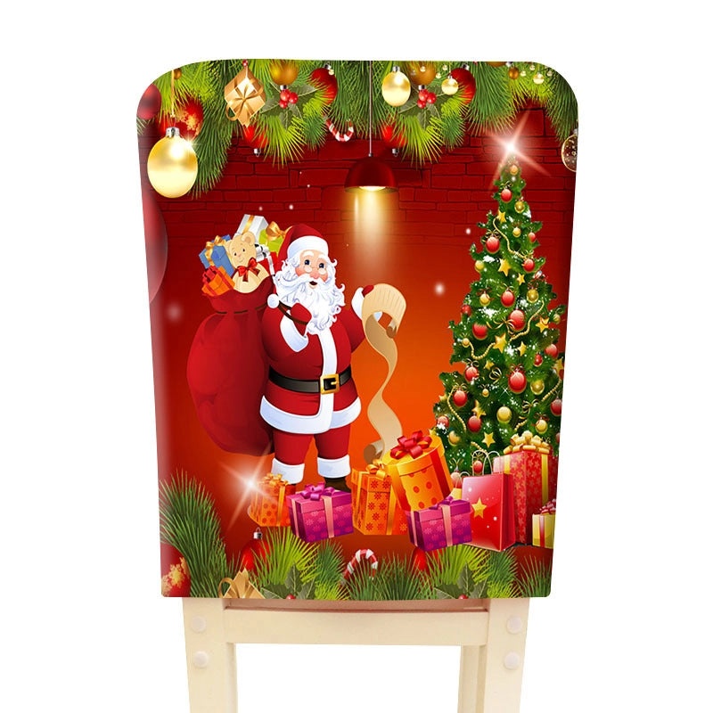Festive Christmas Tree and Santa Claus Polyester Chair Cover|Home Decor & Seasonal Accessories