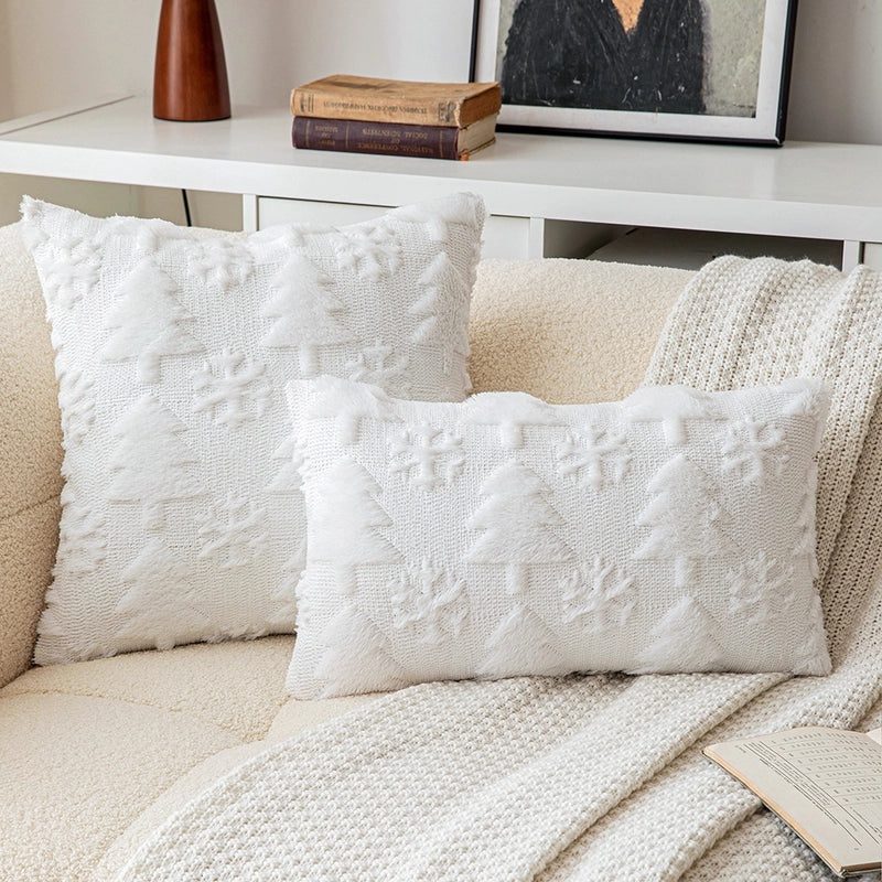 Festive Plush Snowflake & Christmas Tree Embroidered Sofa Cushion Cover|Home Decor & Living Room Accessories