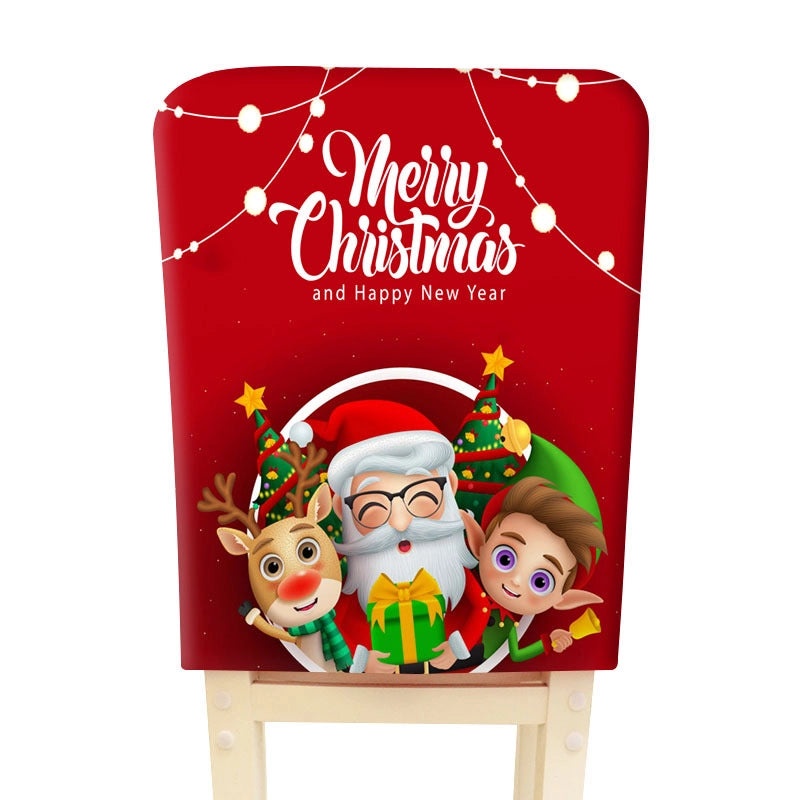 Festive Christmas Tree and Santa Claus Polyester Chair Cover|Home Decor & Seasonal Accessories