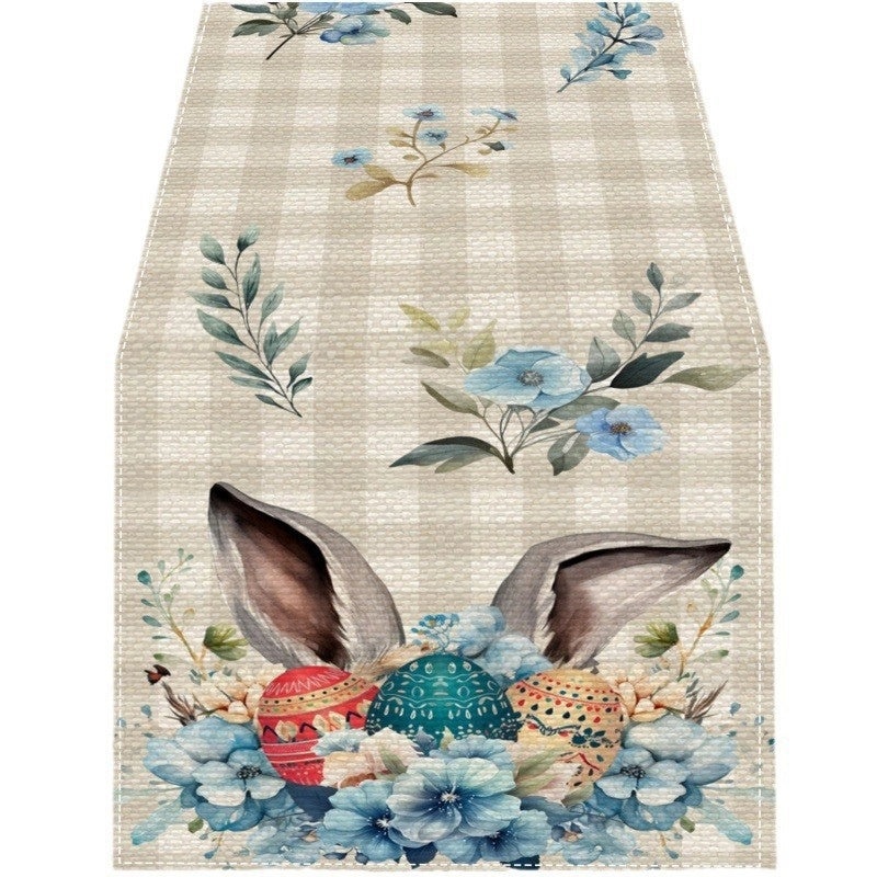 Minimalist Rabbit Pattern Linen Table Runner for Dining Table | Home Decor Table Linens