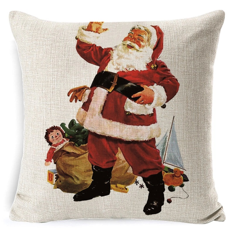 Vintage Christmas Tree and Santa Claus Socks Pattern Linen Pillow Covers|Home Decor Pillows
