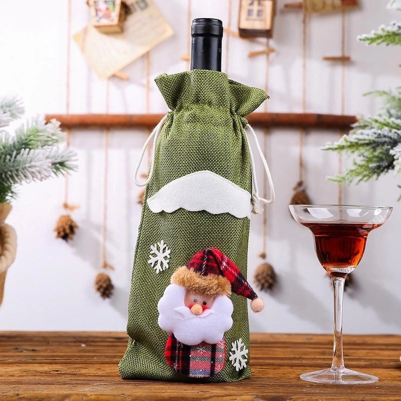 Christmas Wine and Champagne Bottle Bags Set Festive Dining Table Decorations|Holiday Decor