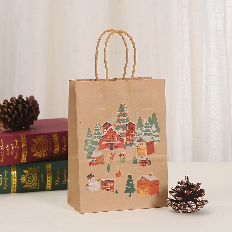 Christmas Cartoon Christmas Tree Snowman Snowflake Kraft Paper Gift Bags for Holiday Party|Holiday Party Supplies