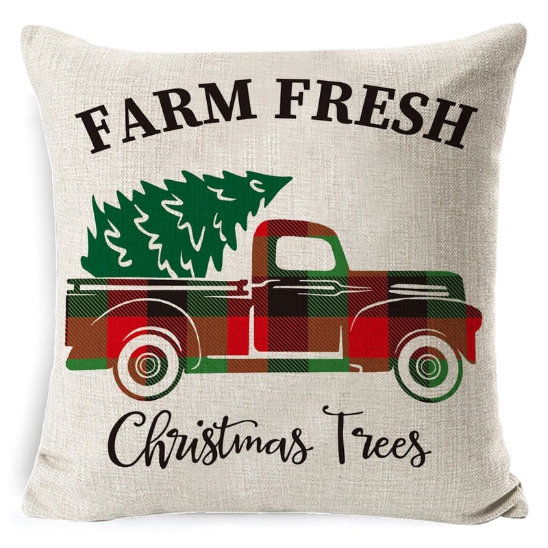 Vintage Christmas Tree and Santa Claus Socks Pattern Linen Pillow Covers|Home Decor Pillows