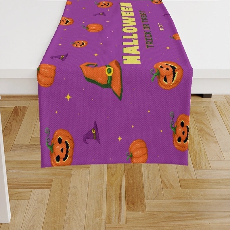 Ethnic Halloween Linen Tablecloth with Color Block Design for Vacation | Home Decor Table Linens