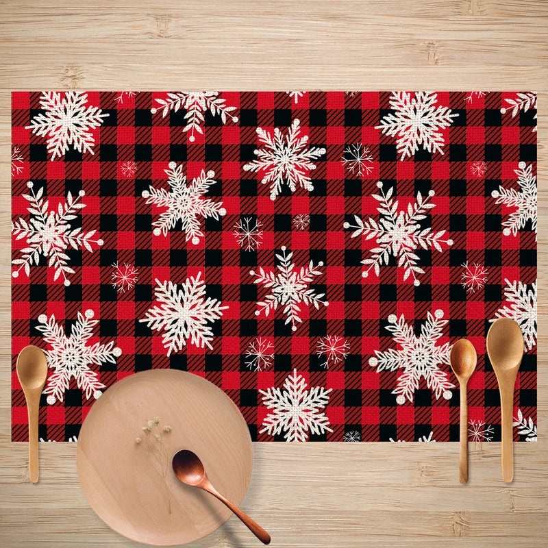 Christmas Decorative Linen Placemat Oil-proof Anti-fouling Table Mat for Dining Room | Home & Kitchen Table Linens