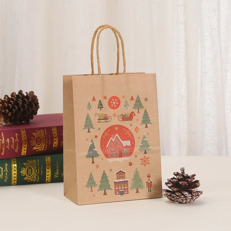 Christmas Cartoon Christmas Tree Snowman Snowflake Kraft Paper Gift Bags for Holiday Party|Holiday Party Supplies