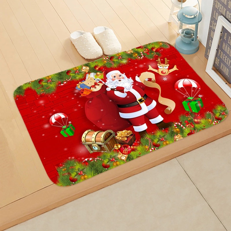 Festive Santa Claus Flannel Floor Mat for Holiday Decor|Home Decor