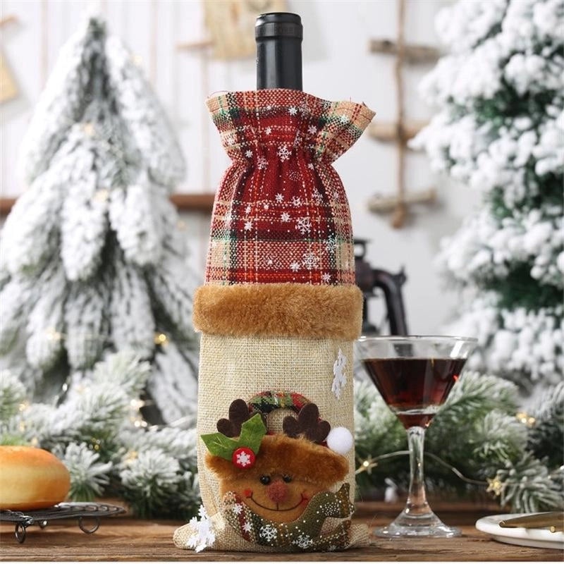 Christmas Plaid Linen Bottle Decoration Set | Holiday Home Decor