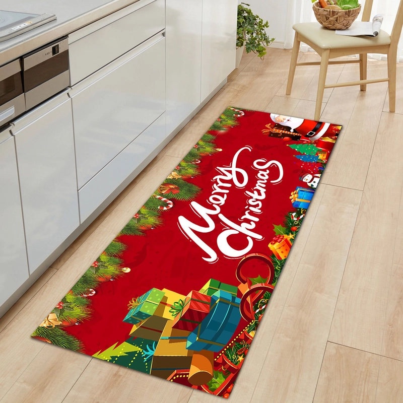 Festive Christmas Tree Santa Snowman Flannel Floor Mat Cozy Holiday Bedding|Home Decor