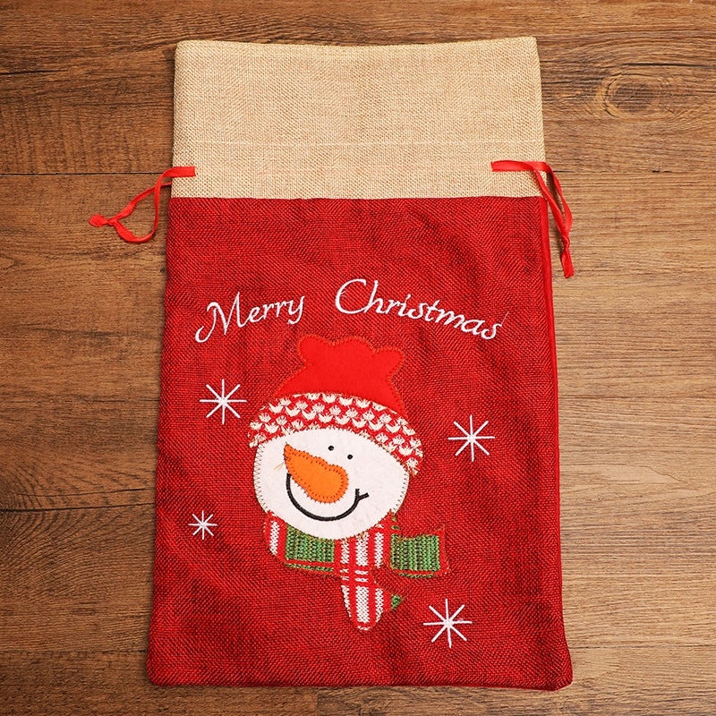 Cute Christmas Santa and Snowman Linen Gift Bags|Holiday Party Favor Bags