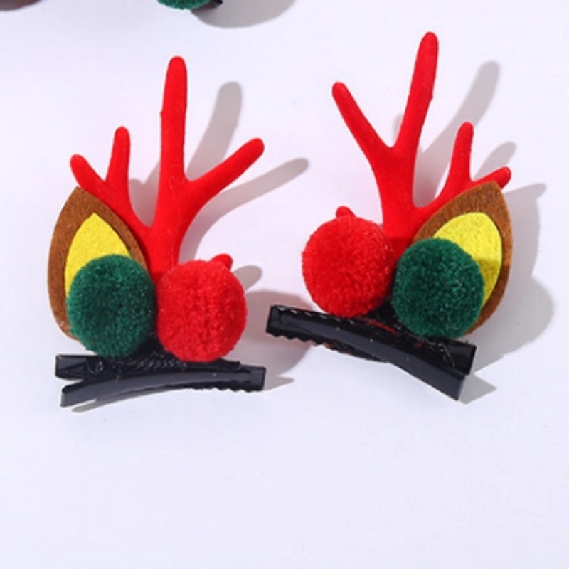 Christmas Reindeer Antler Hair Clip with Pom Pom Ball | Holiday Hair Accessories
