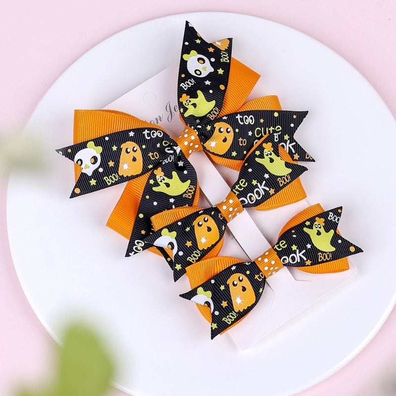 Halloween Pumpkin Bow Hairpin Set for Kids - 3 Pieces | Children's Hair Accessories