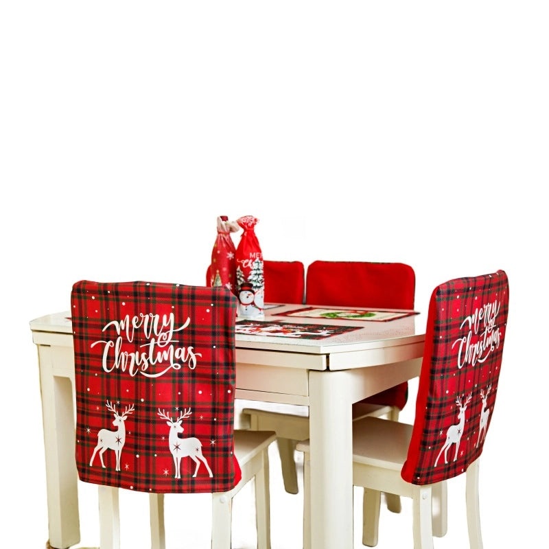 Festive Christmas Tree and Santa Claus Polyester Chair Cover|Home Decor & Seasonal Accessories