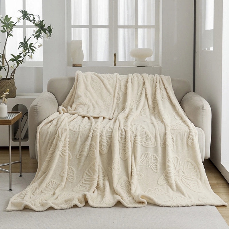 Soft Flannel Fleece Butterfly Flower Jacquard Blanket Thick Single Layer Four Seasons Cozy Throw|Home Textiles Blankets