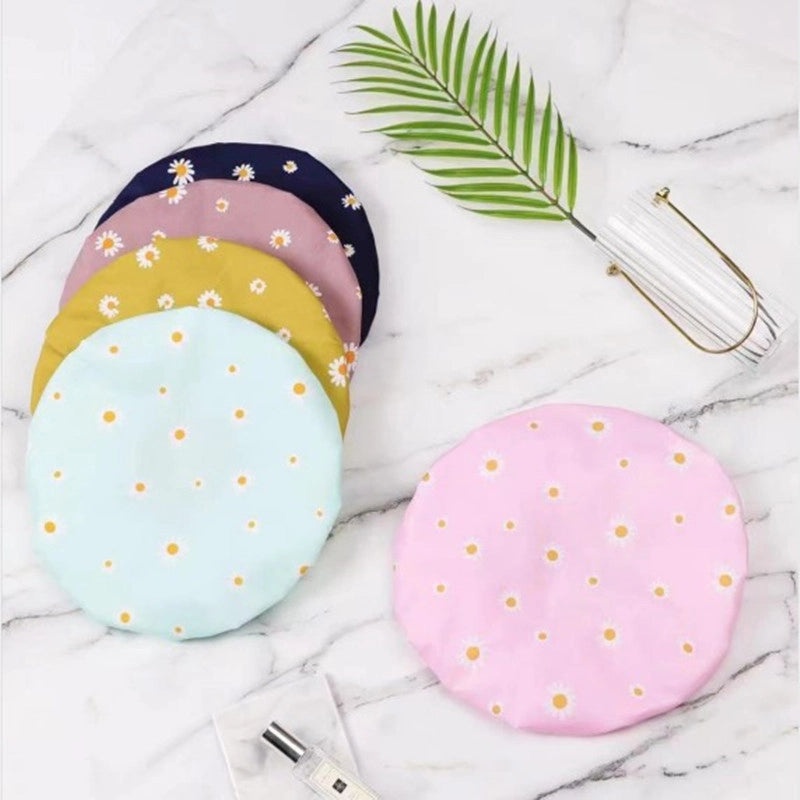 Waterproof Double Layer Shower Cap for Women Cartoon Print Hair Protection PVCPE Material|Women’s Bath & Shower Accessories