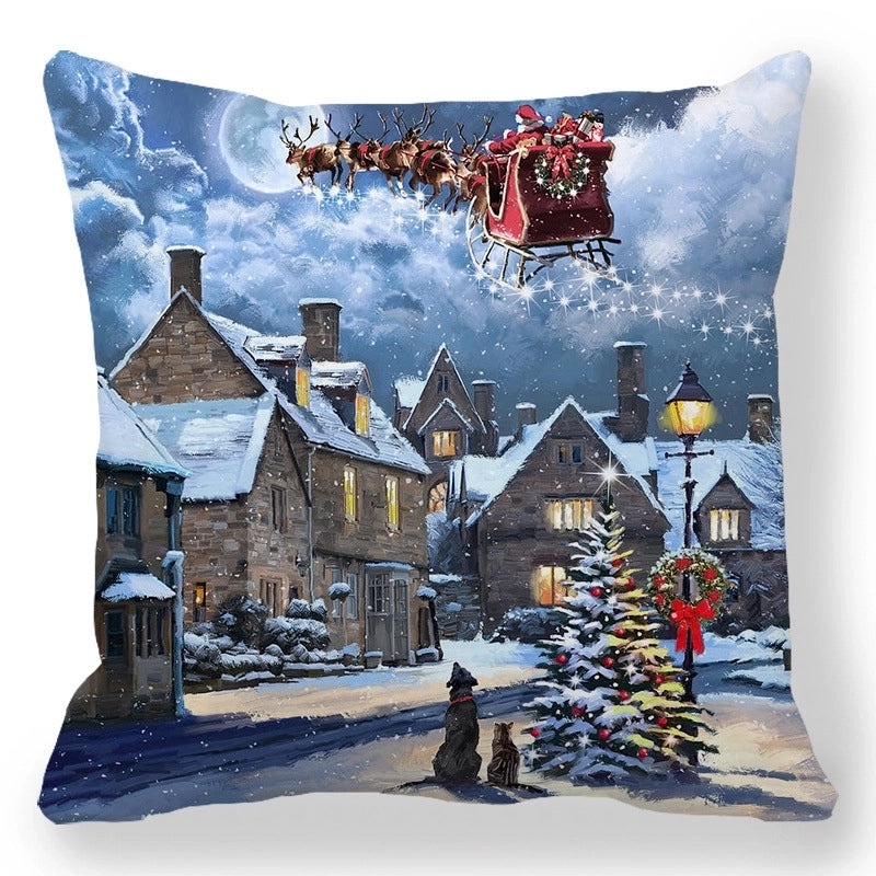 Christmas Holiday Cotton Pillow Covers with Santa Elk Design for Sofa Couch Decor|Home Decor