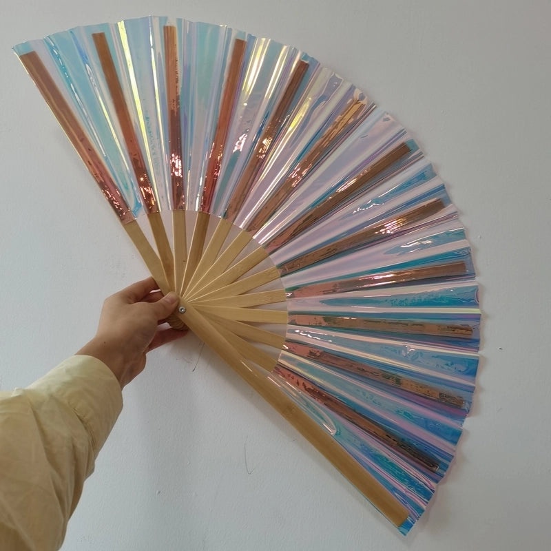 10-inch Solid Color Bamboo Folding Fan with Laser Pattern | Fashion Accessories Fan