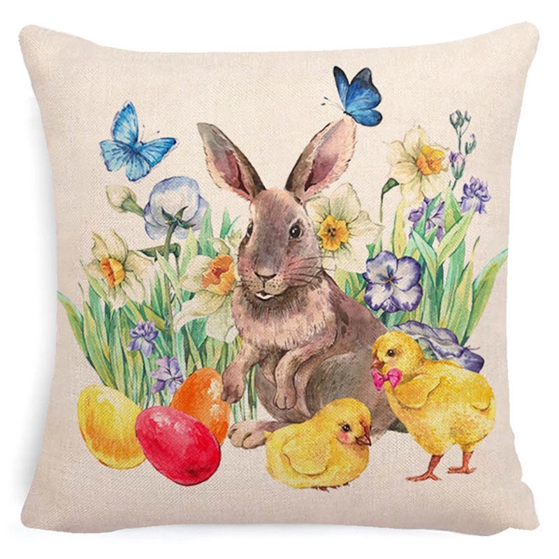 Easter Minimalist Rabbit Linen Throw Pillow Cover for Couch Sofa Decor|Home Decor & Pillows