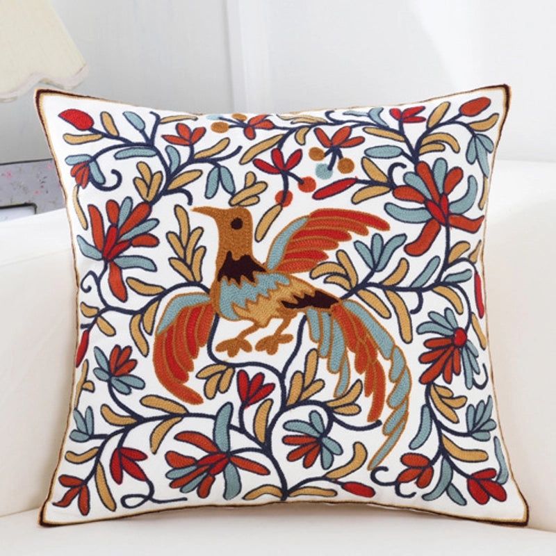 Cotton Embroidered Floral Cushion Cover for Sofa and Bedside Soft Decorative Pillow Case|Home Decor