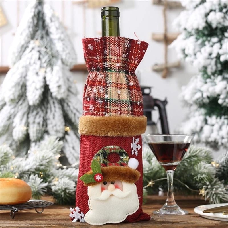 Christmas Plaid Linen Bottle Decoration Set | Holiday Home Decor