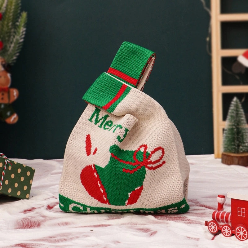 Christmas Tree Santa Claus Knitted Gift Bag | Christmas Gift Bags & Wrapping Supplies