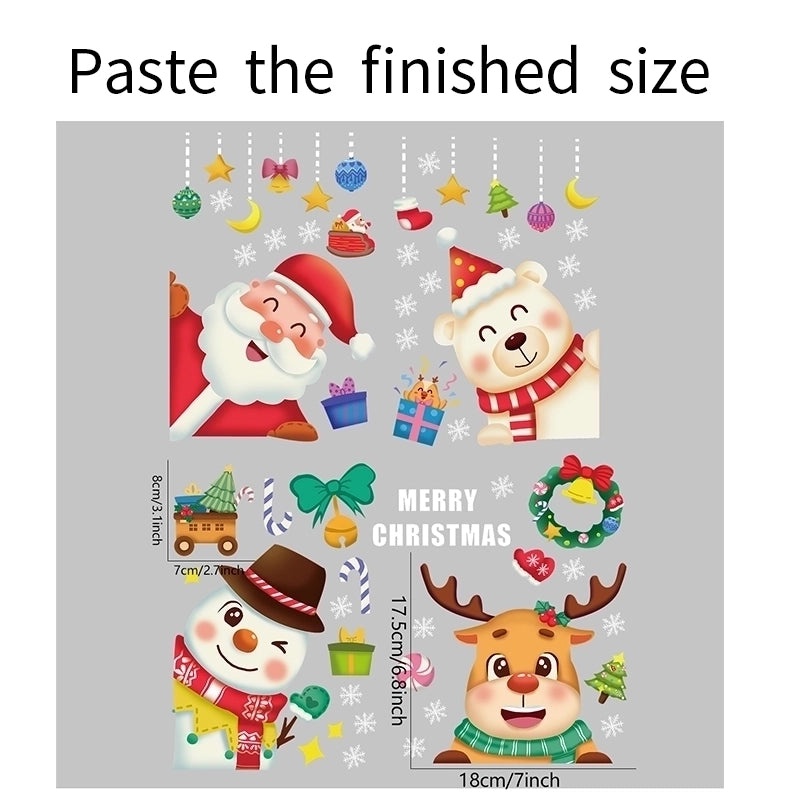 Christmas Holiday PVC Window and Door Stickers featuring Santa Claus Snowman and Elk|Home Decor Seasonal Stickers