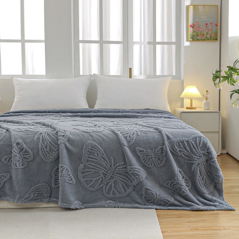 Soft Flannel Fleece Butterfly Flower Jacquard Blanket Thick Single Layer Four Seasons Cozy Throw|Home Textiles Blankets