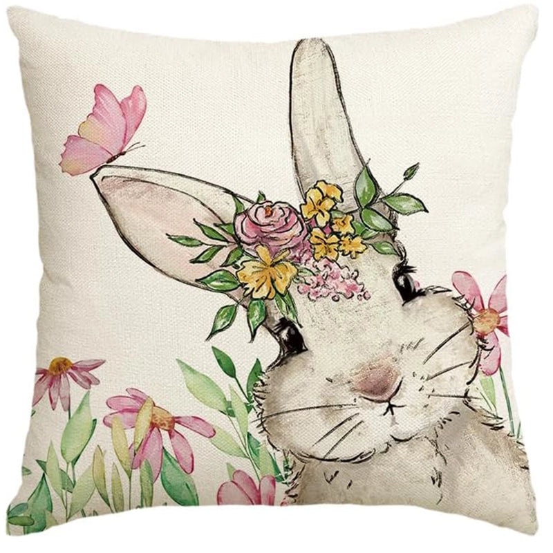Cute Easter Rabbit Linen Pillow Covers for Couch Sofa Decor | Home Decor Bedding & Pillows