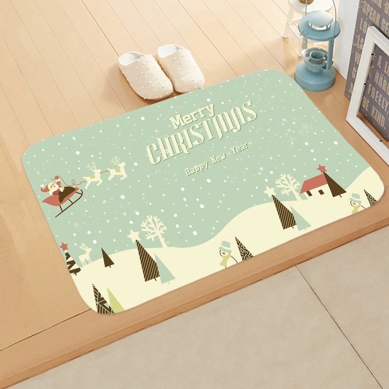 Festive Christmas Elk and Tree Flannel Floor Mat|Home Decor Rugs