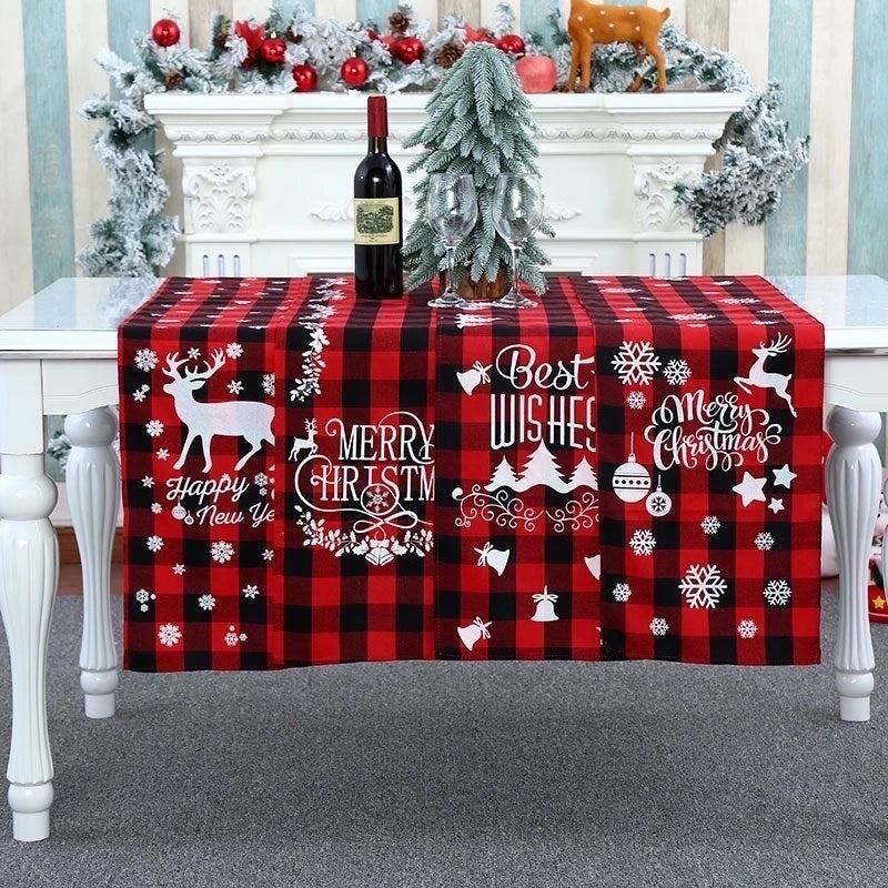 Festive Polyester-Cotton Plaid Table Runner for Christmas Decor|Home & Living > Seasonal Decor > Christmas Decorations