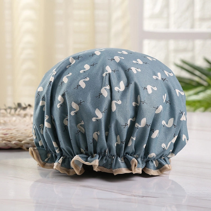 Waterproof Double Layer Shower Cap for Women Cartoon Print Hair Protection PVCPE Material|Women’s Bath & Shower Accessories